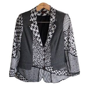 Simon Chang Blazer Jacket Black and White Leopard Cheetah Print Womens Size 14
